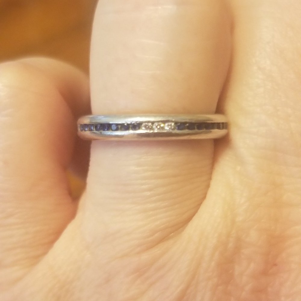 WHITNEY BOIN CHANNEL SET DIAMOND & SAPPHIRE ETERNITY PLATINUM WEDDING BAND RING